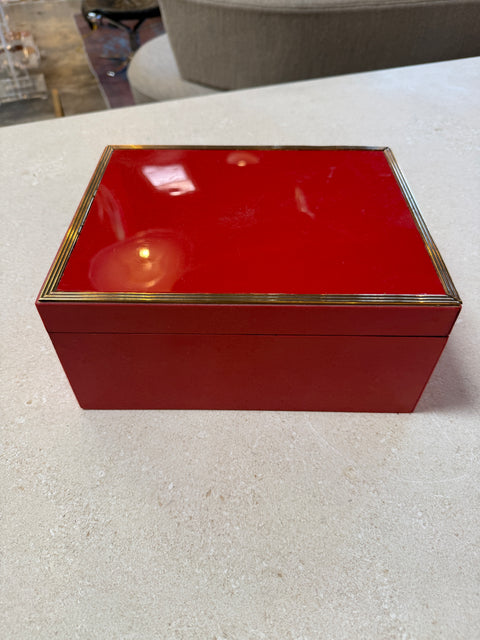 Vintage Red Lacquer Box with Brass Trim
