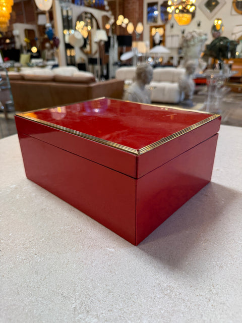 Vintage Red Lacquer Box with Brass Trim