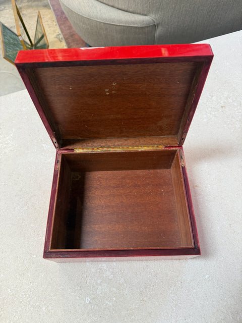 Vintage Red Lacquer Box with Brass Trim