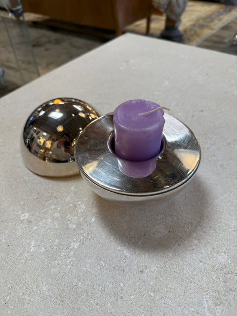 Vintage Chrome Orb Candle Holder with Snuffer Lid