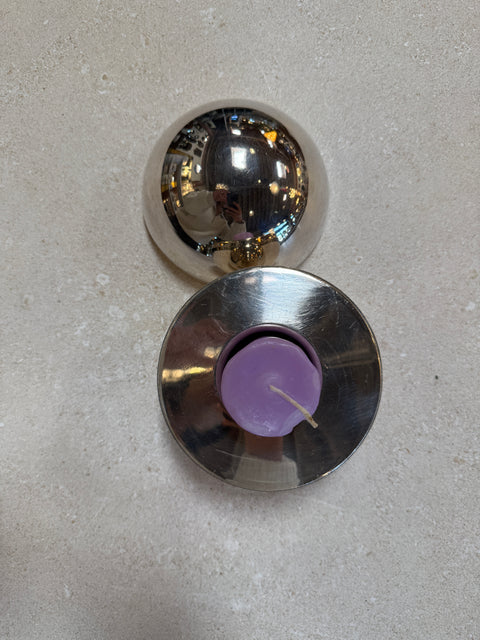 Vintage Chrome Orb Candle Holder with Snuffer Lid