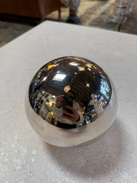 Vintage Chrome Orb Candle Holder with Snuffer Lid