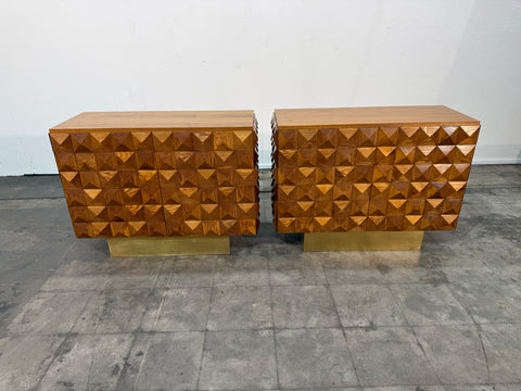 Pair of Geometric Wood Cabinets, Mid-20th Century