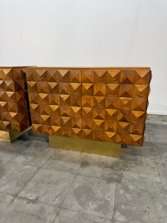 Pair of Geometric Wood Cabinets, Mid-20th Century