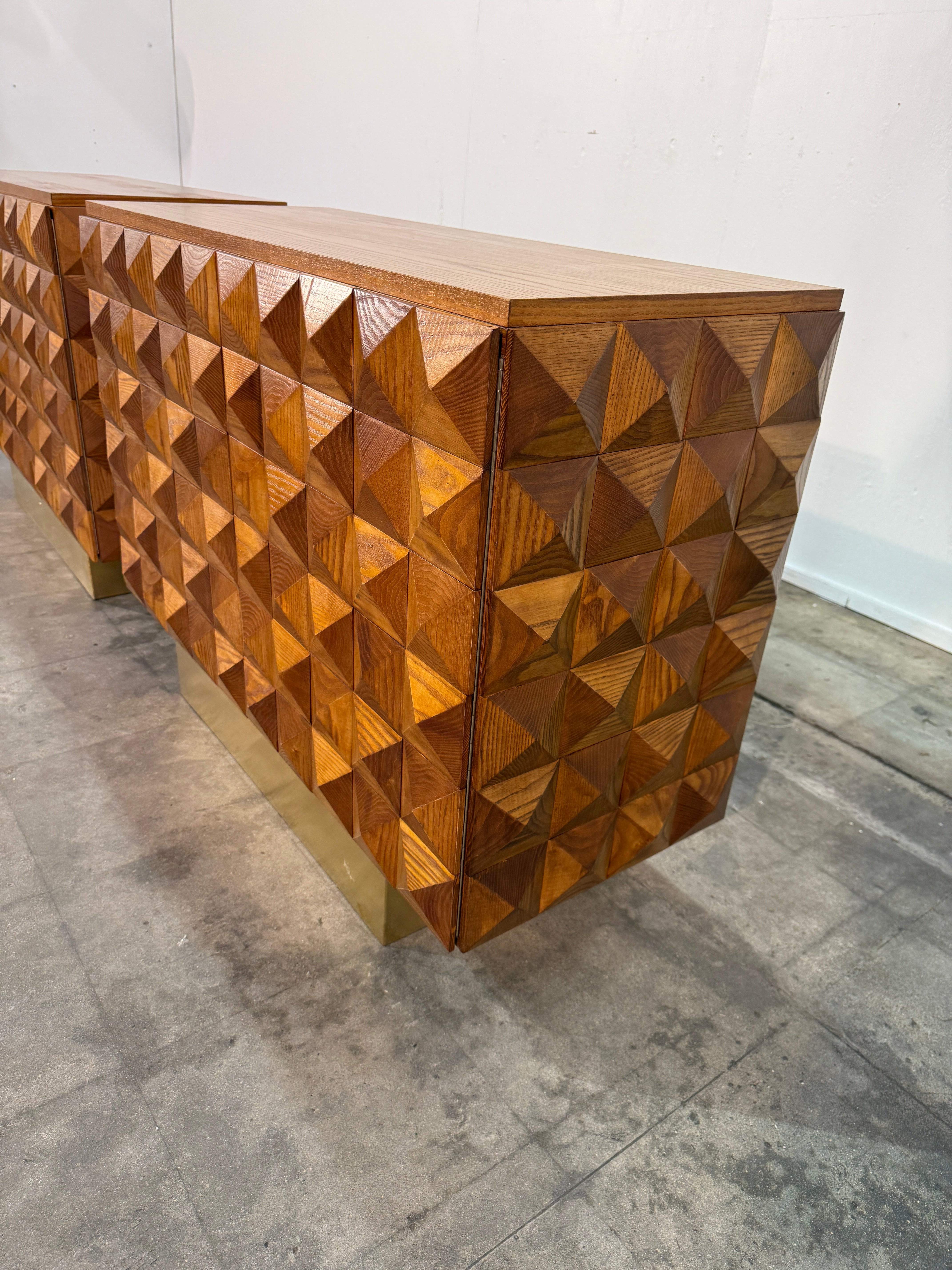 Pair of Geometric Wood Cabinets, Mid-20th Century
