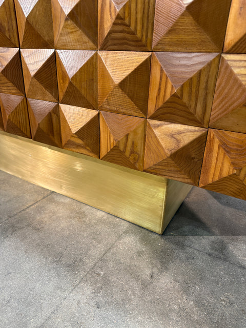 Pair of Geometric Wood Cabinets, Mid-20th Century