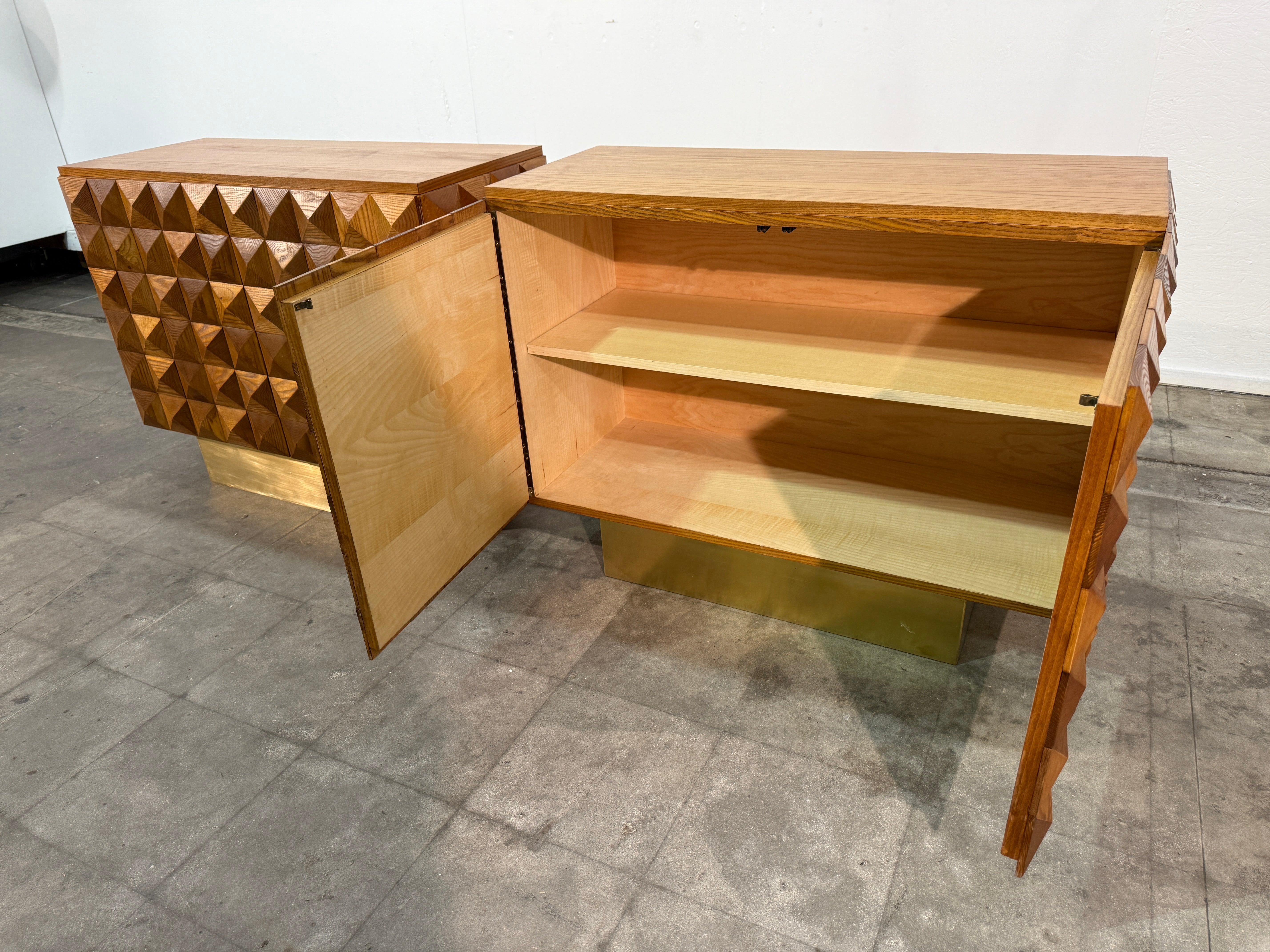 Pair of Geometric Wood Cabinets, Mid-20th Century