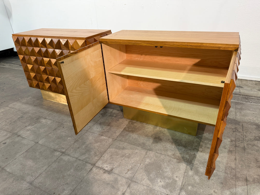 Pair of Geometric Wood Cabinets, Mid-20th Century
