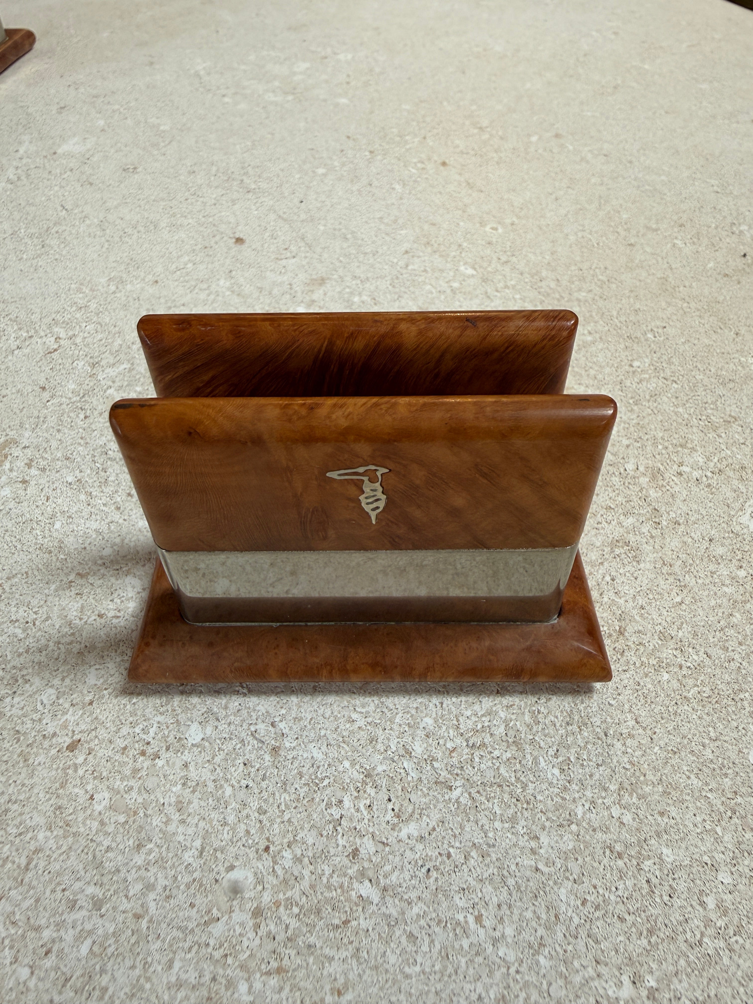 Vintage Trussardi Wood & Metal Desk Accessories Set