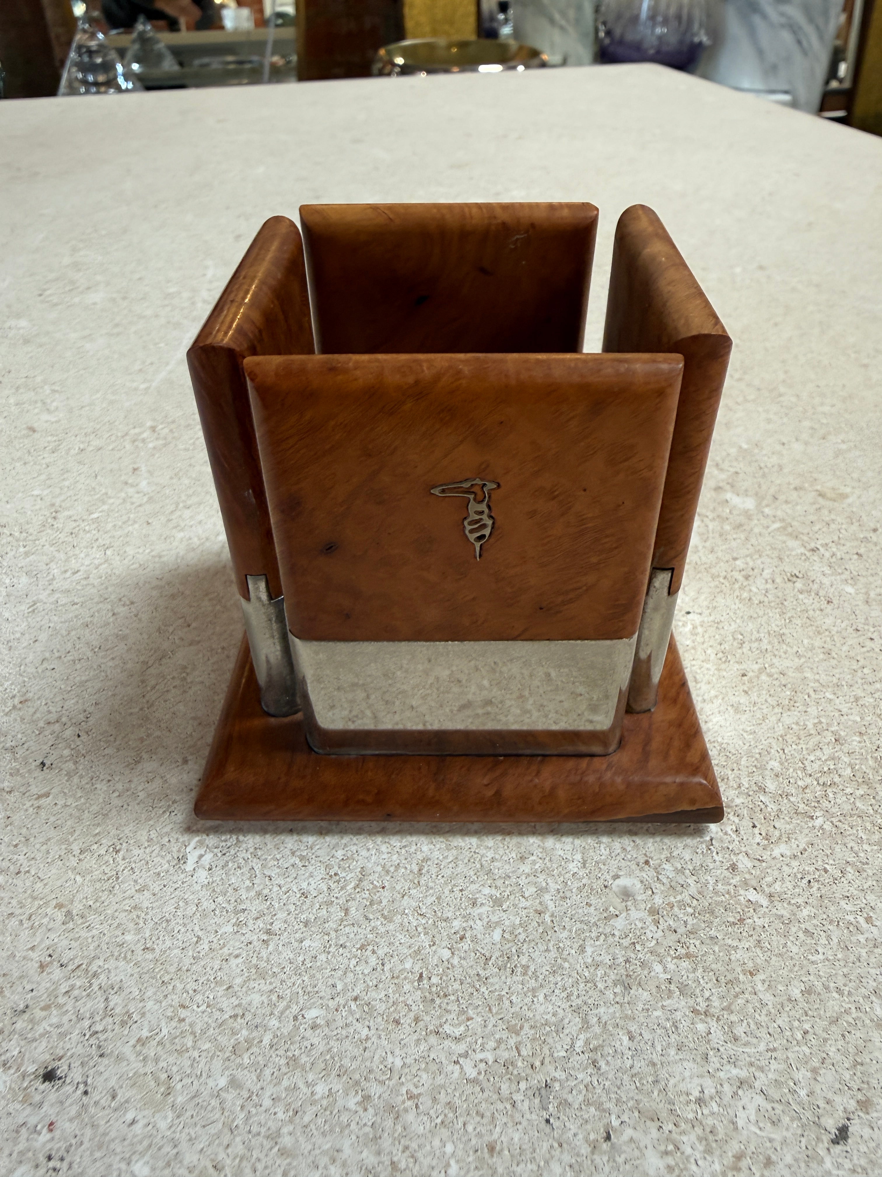 Vintage Trussardi Wood & Metal Desk Accessories Set