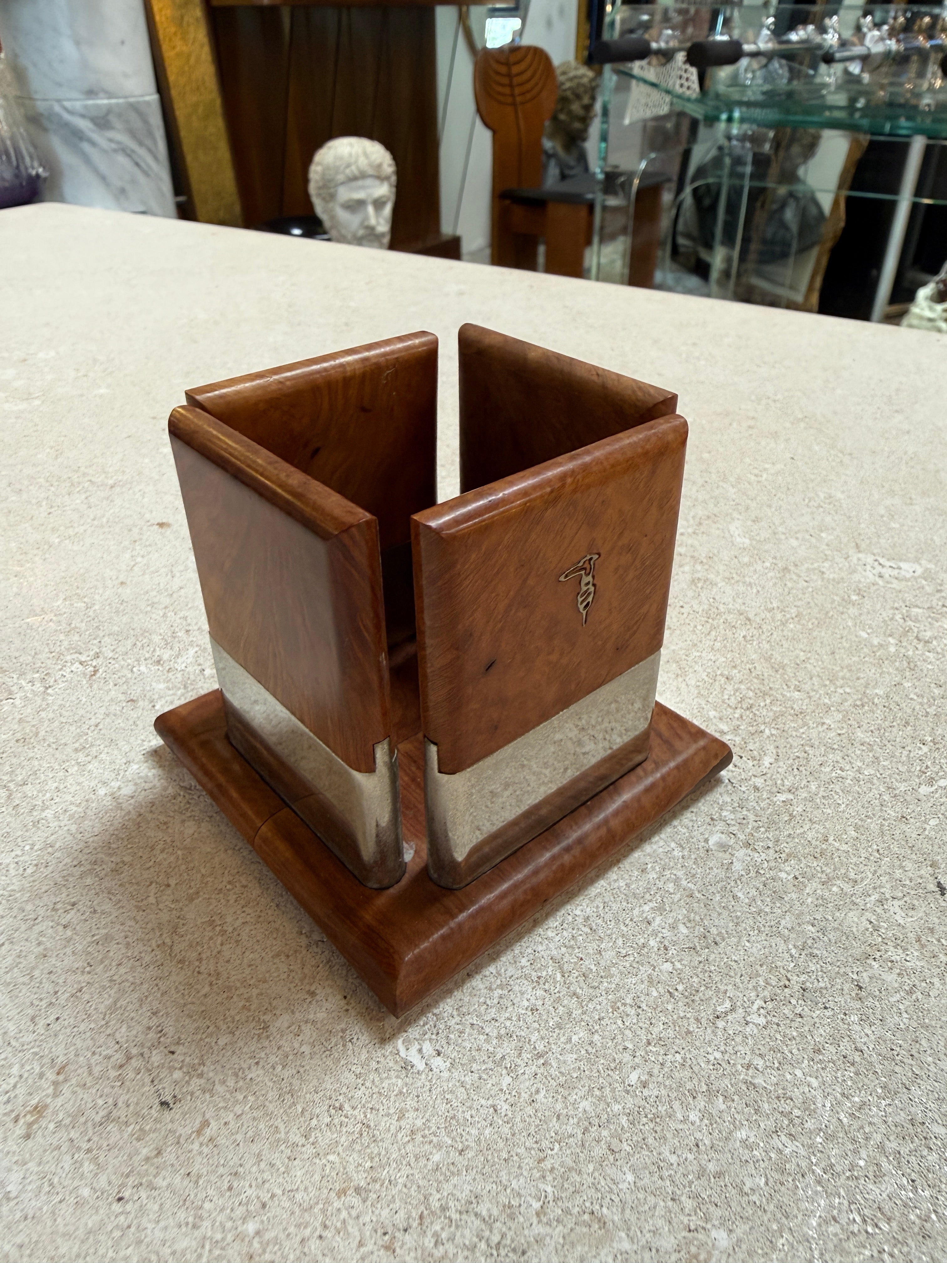 Vintage Trussardi Wood & Metal Desk Accessories Set