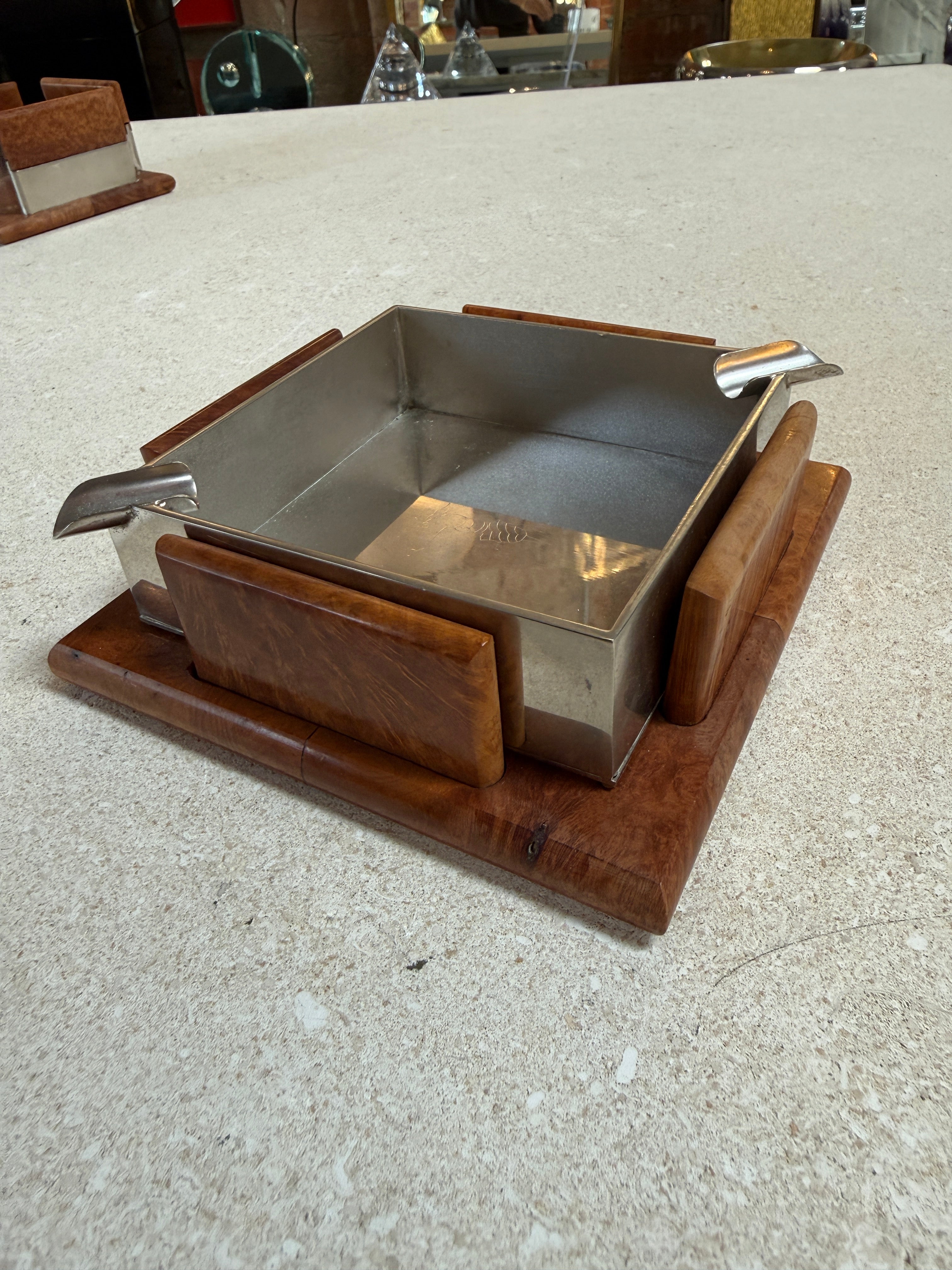 Vintage Trussardi Wood & Metal Desk Accessories Set