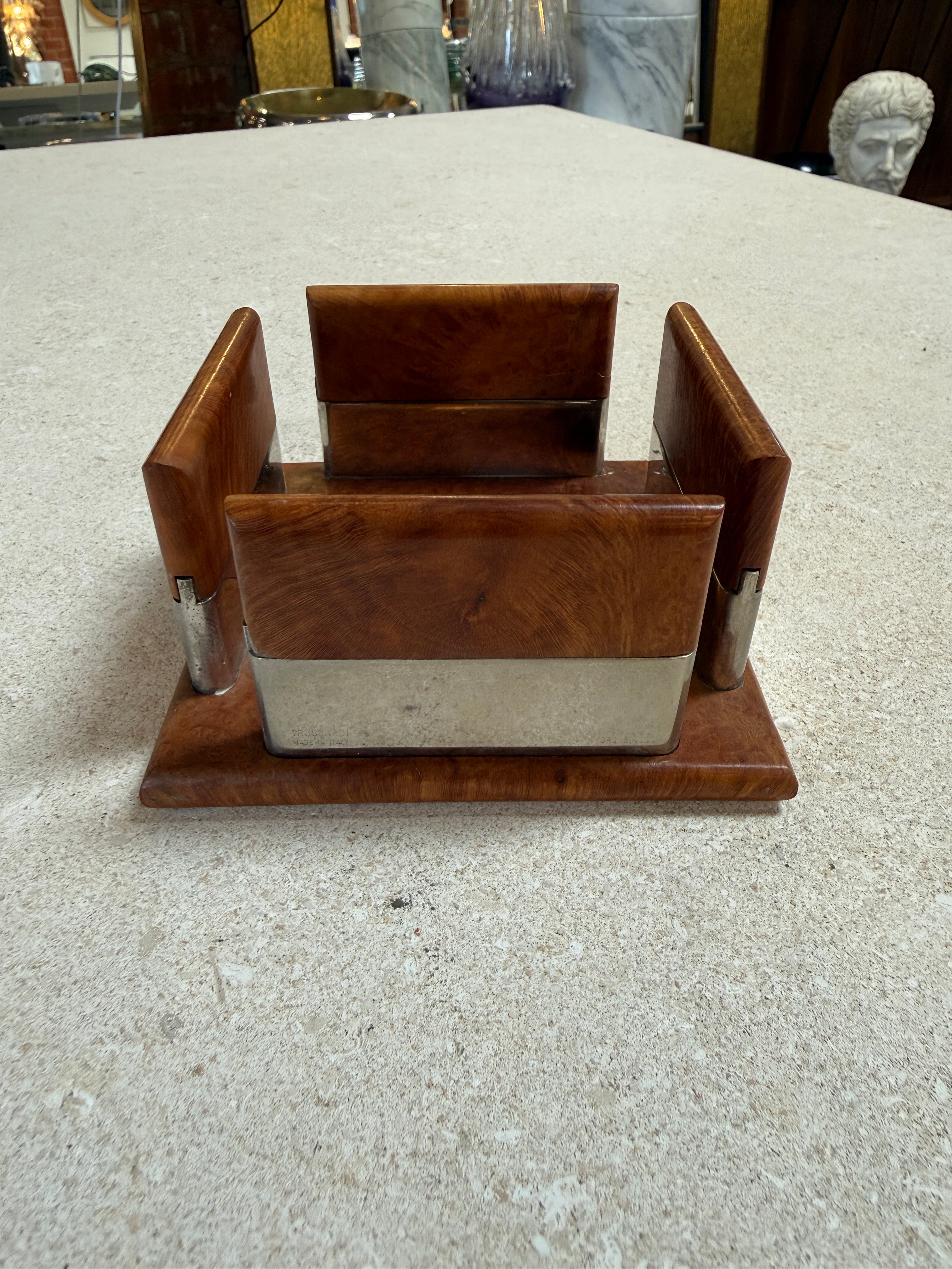 Vintage Trussardi Wood & Metal Desk Accessories Set