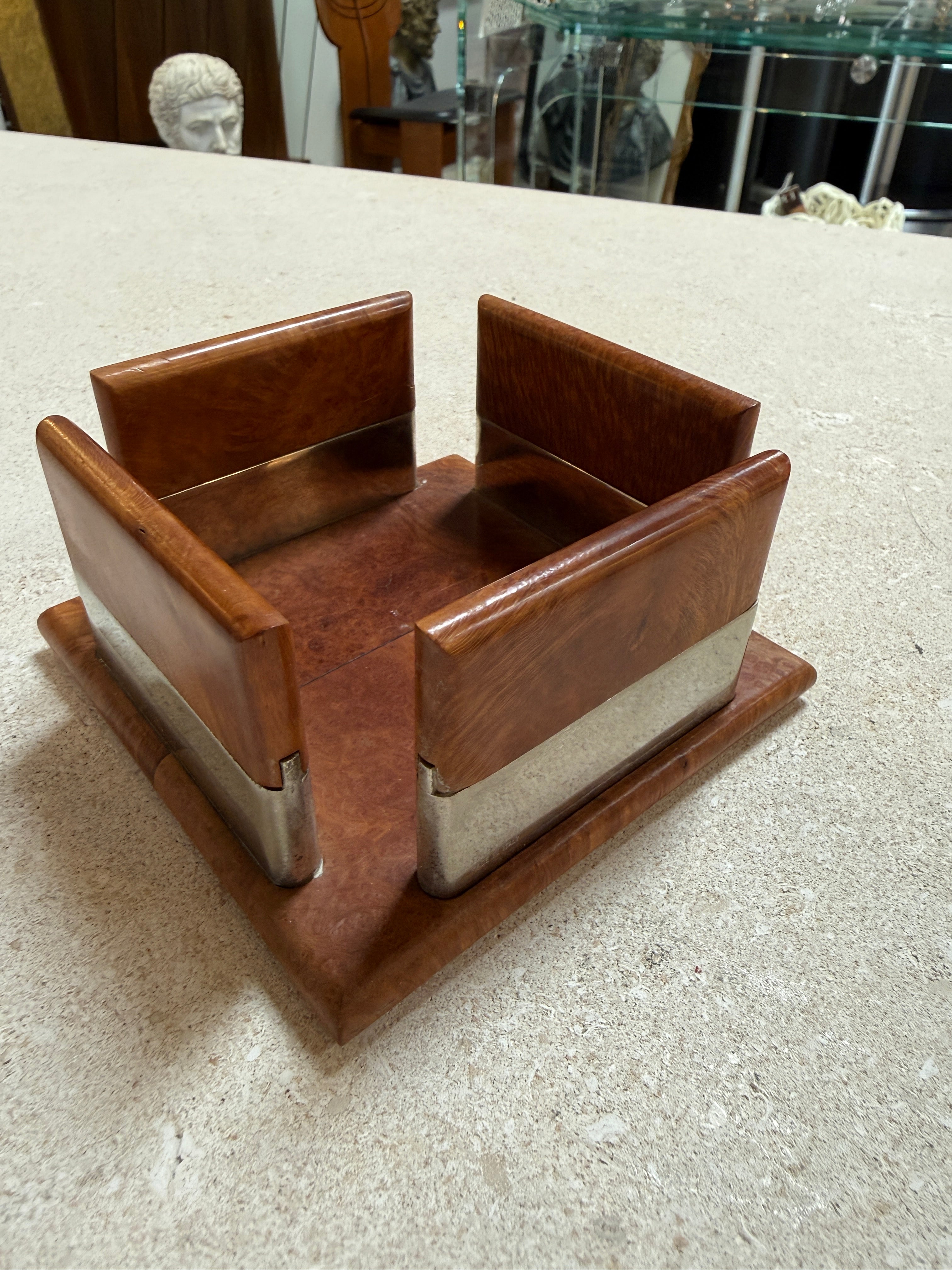 Vintage Trussardi Wood & Metal Desk Accessories Set