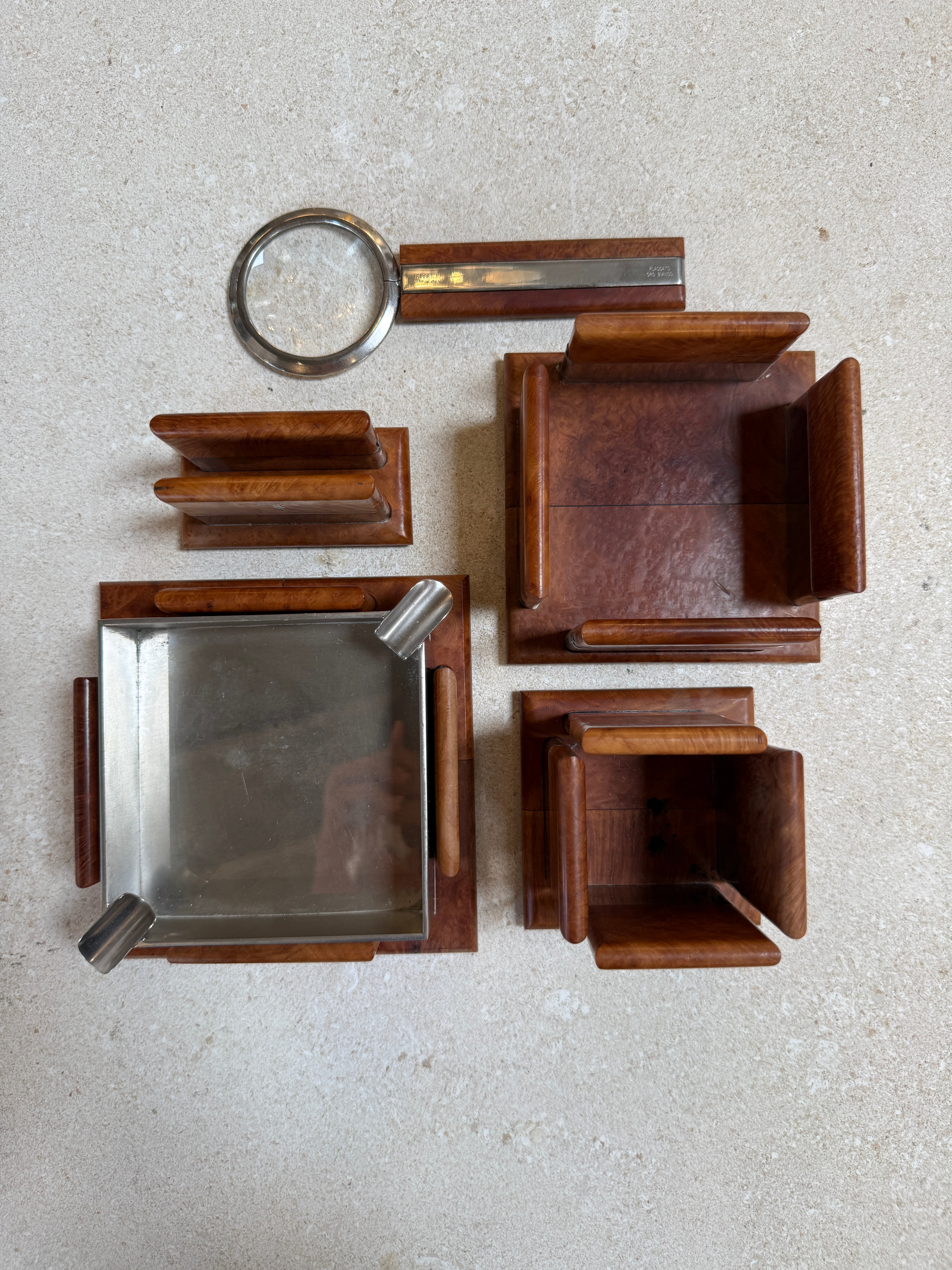 Vintage Trussardi Wood & Metal Desk Accessories Set