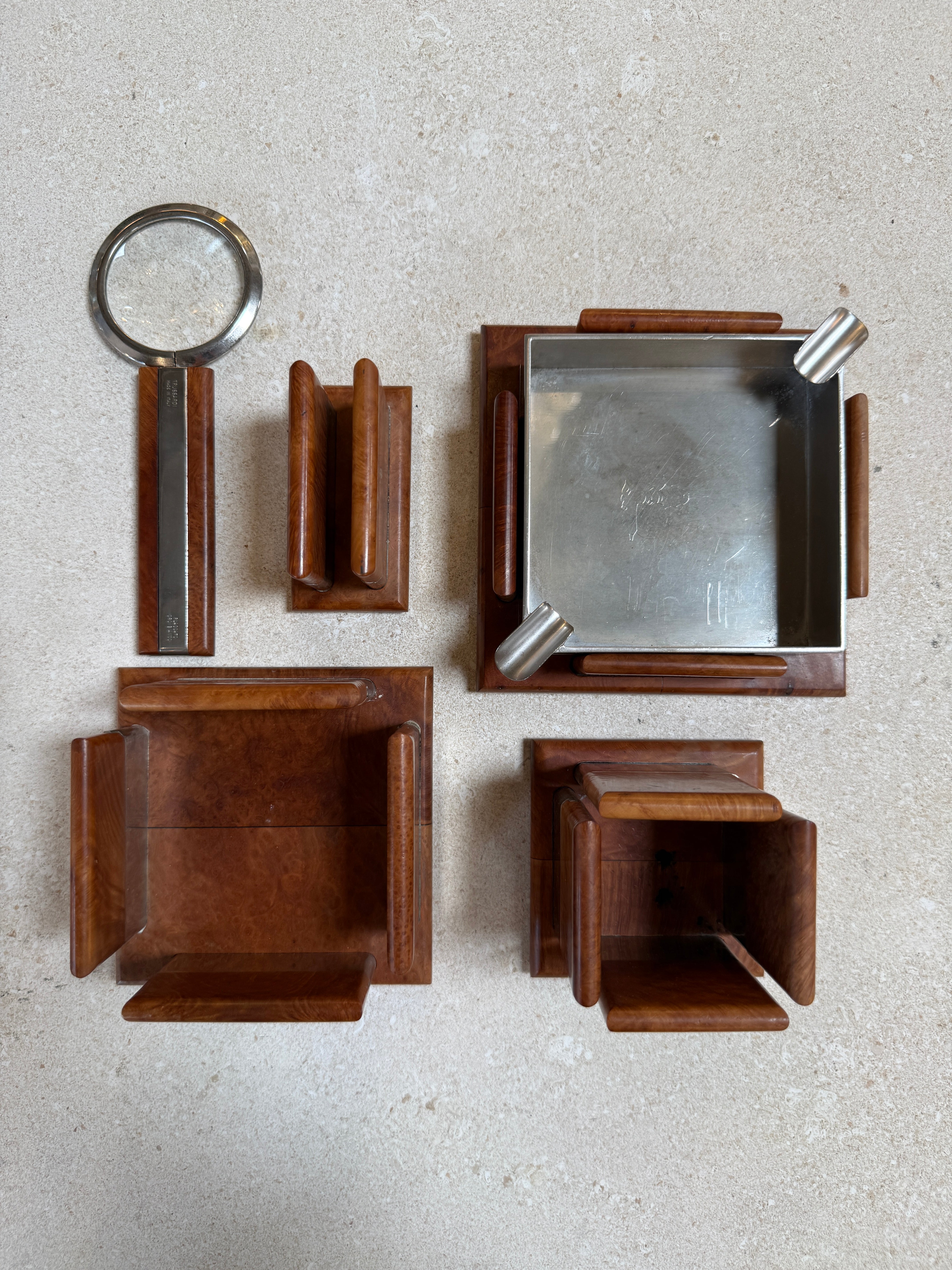 Vintage Trussardi Wood & Metal Desk Accessories Set