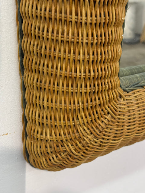 Italian Woven Rattan Mirror, 1970s