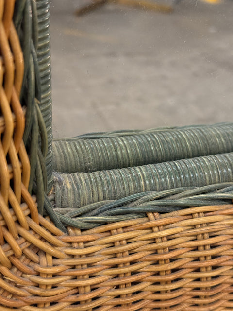 Italian Woven Rattan Mirror, 1970s