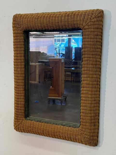 Italian Woven Rattan Mirror, 1970s