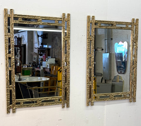 Angelo Brotto Sculptural Brass Mirror, Italy, 1970s