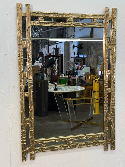 Angelo Brotto Sculptural Brass Mirror, Italy, 1970s
