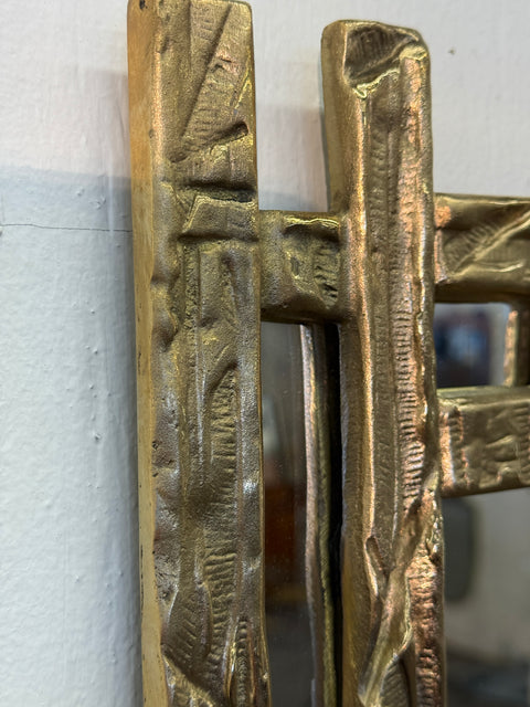 Angelo Brotto Sculptural Brass Mirror, Italy, 1970s