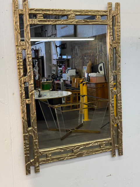 Angelo Brotto Sculptural Brass Mirror, Italy, 1970s