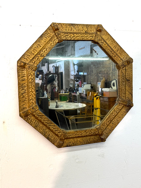 Italian Gilt Iron Octagonal Mirror with Textured Frame, 20th Century