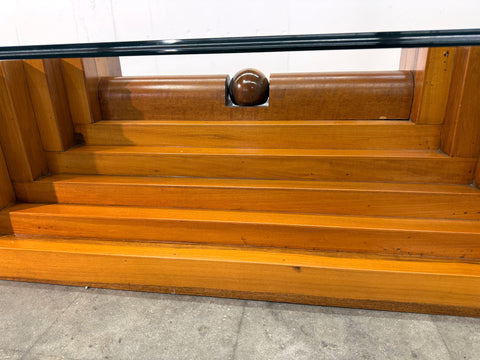 Italian Modernist Wood and Glass Coffee Table with Sculptural Base, 1970s by Giuseppe Rivadossi