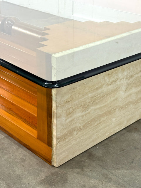 Italian Modernist Wood and Glass Coffee Table with Sculptural Base, 1970s by Giuseppe Rivadossi