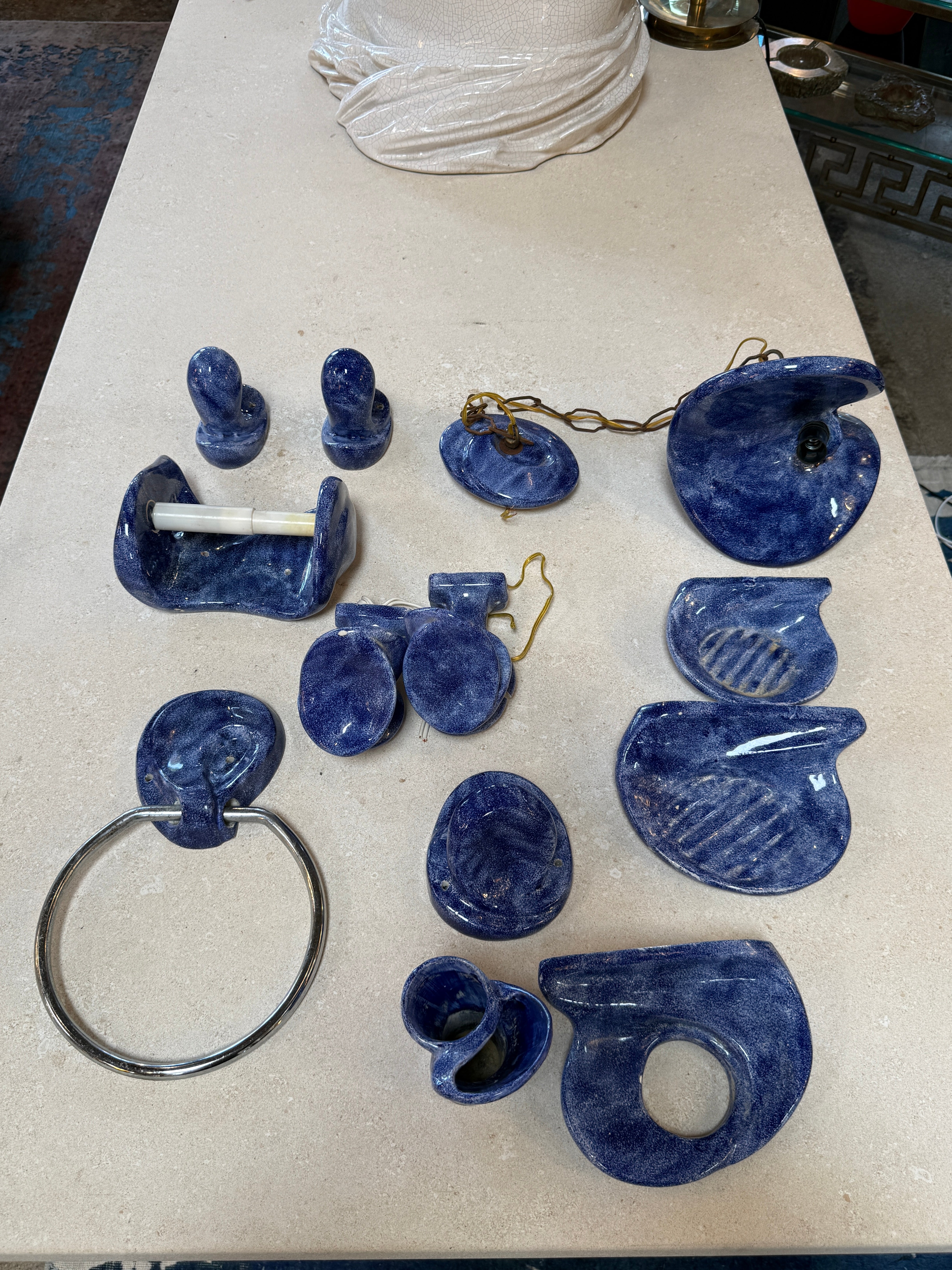 Vintage Blue Ceramic Bathroom Accessory Set (Multi-Piece)