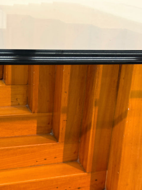 Italian Modernist Wood and Glass Coffee Table with Sculptural Base, 1970s by Giuseppe Rivadossi