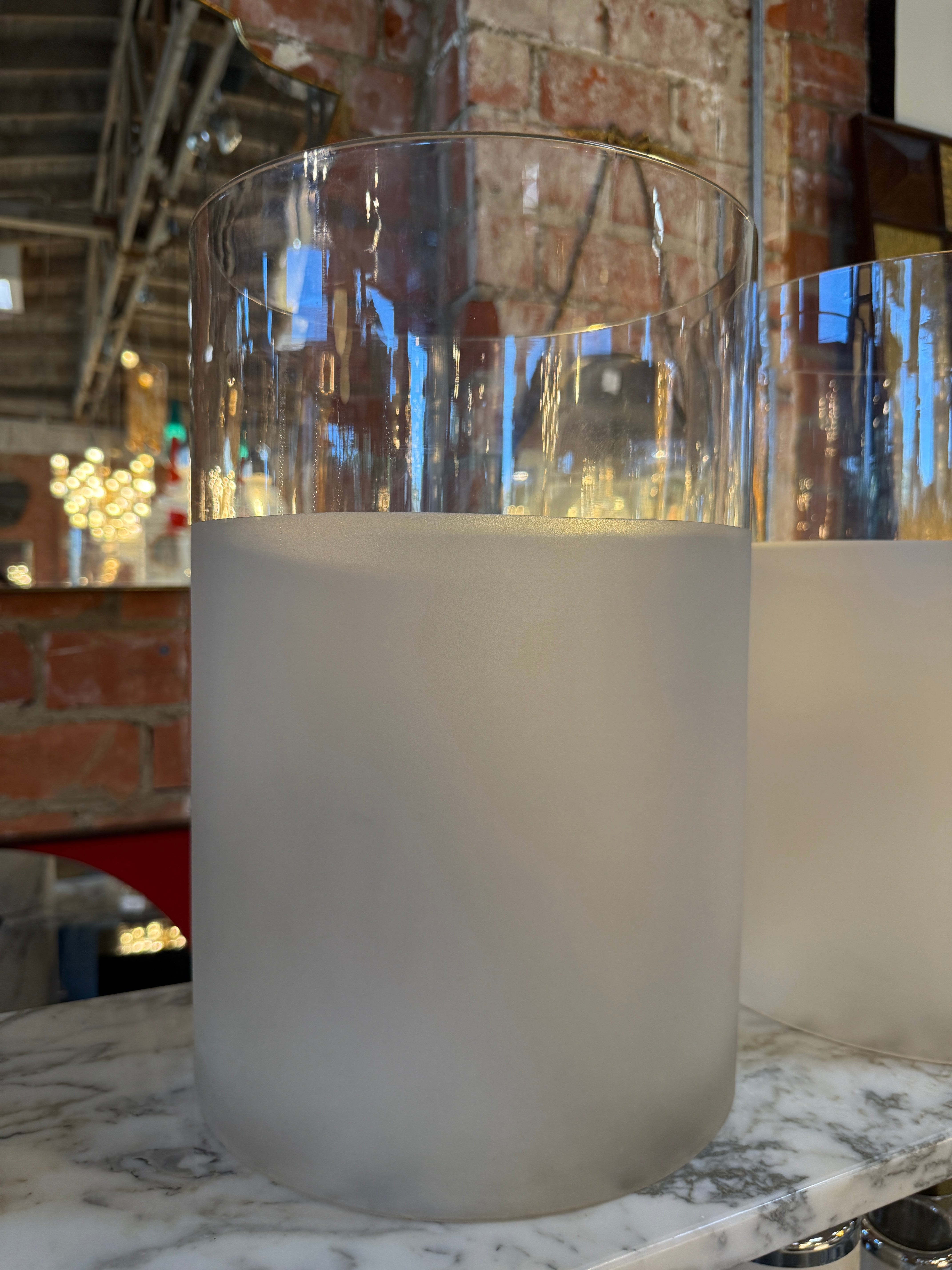 Pair of Frosted Glass Cylinder Table Lamps