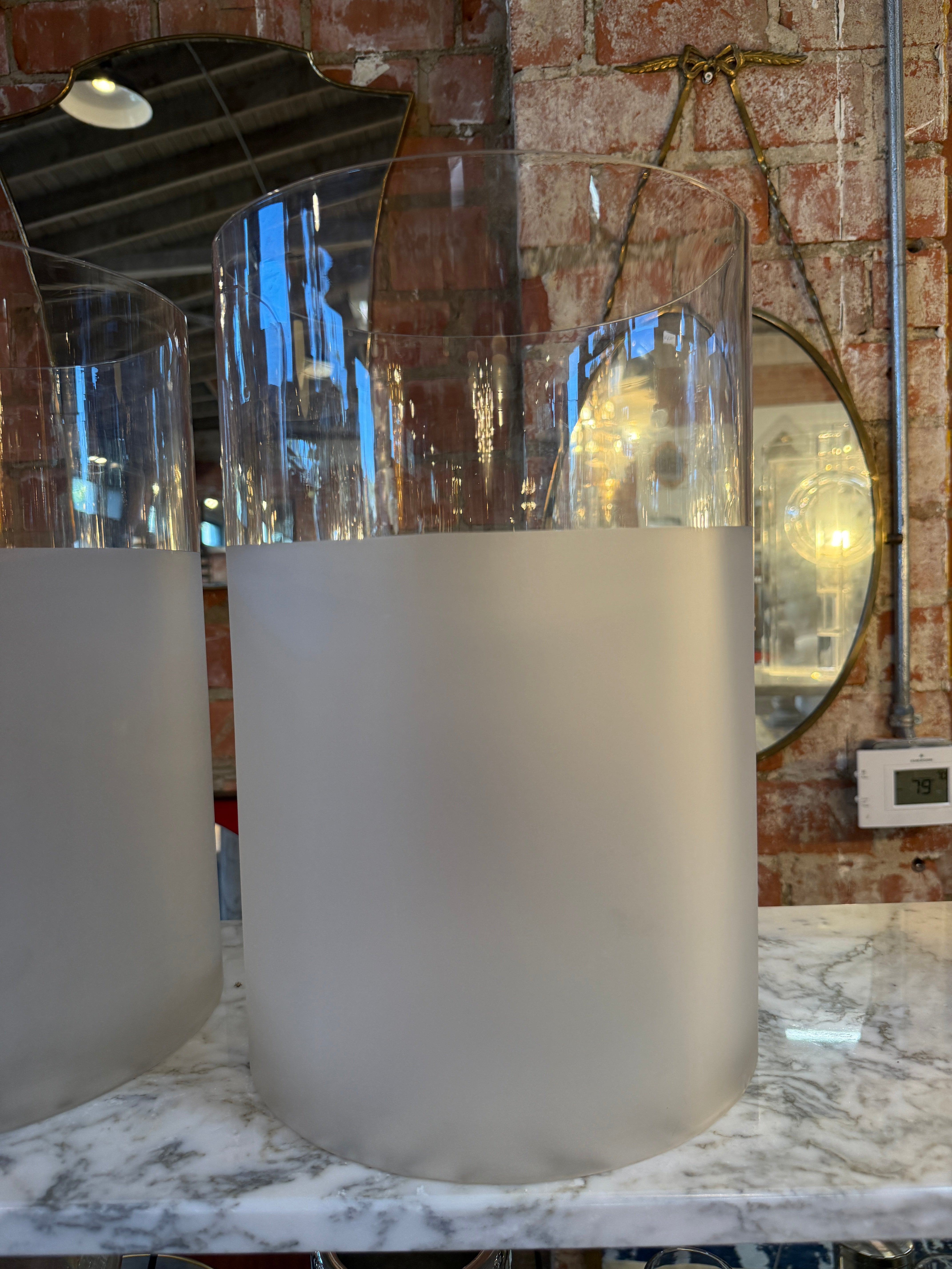Pair of Frosted Glass Cylinder Table Lamps
