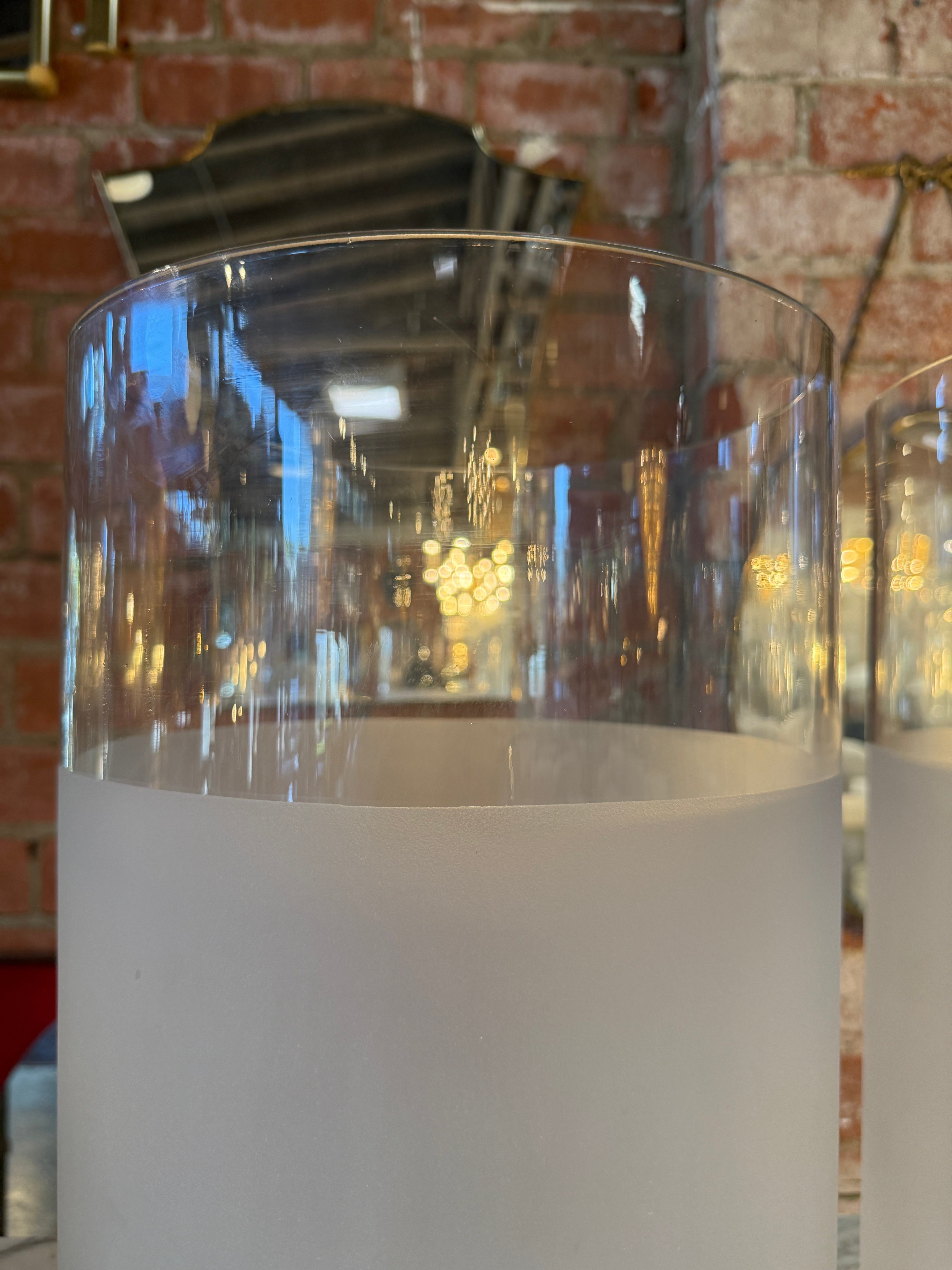 Pair of Frosted Glass Cylinder Table Lamps