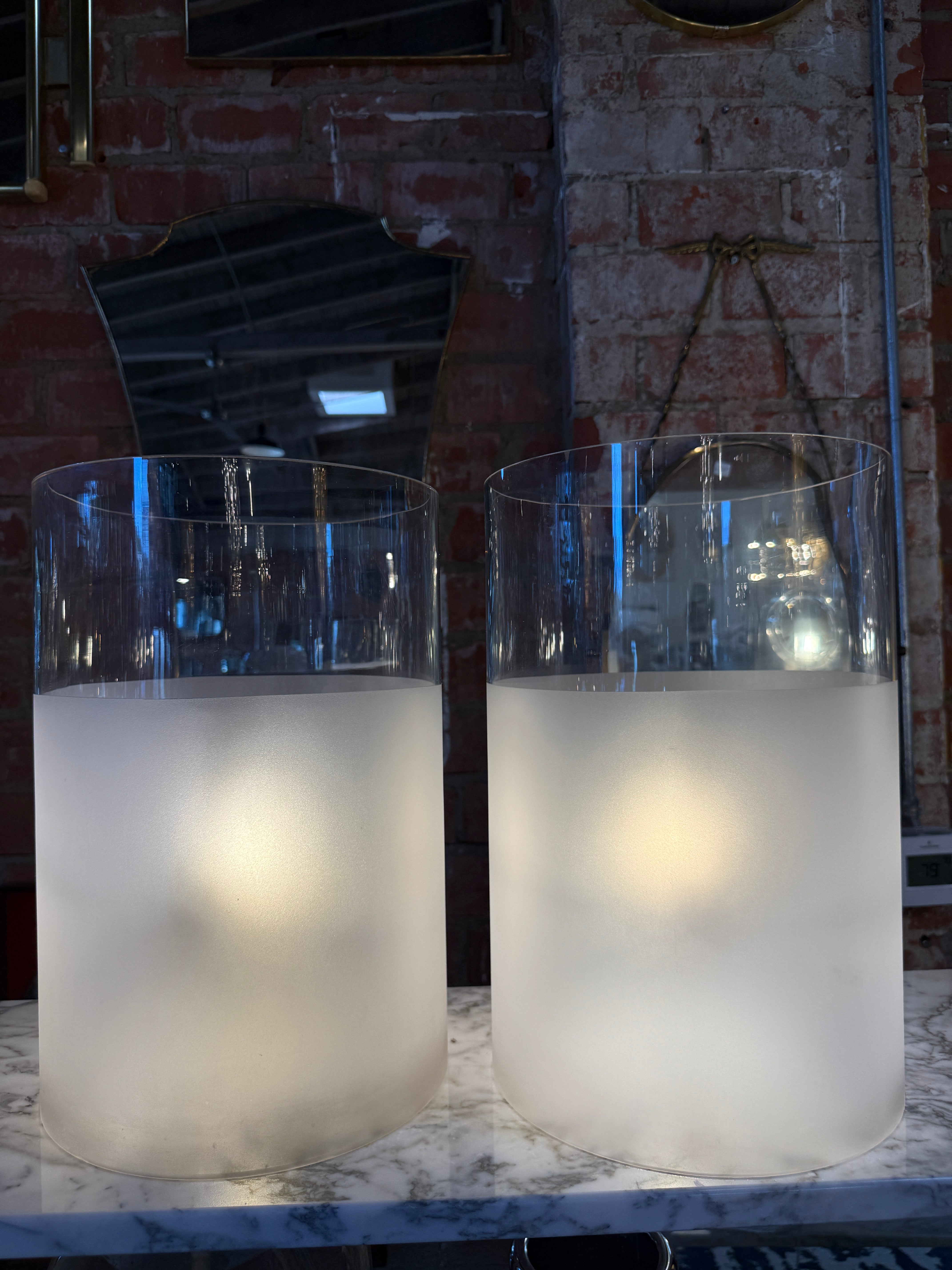 Pair of Frosted Glass Cylinder Table Lamps