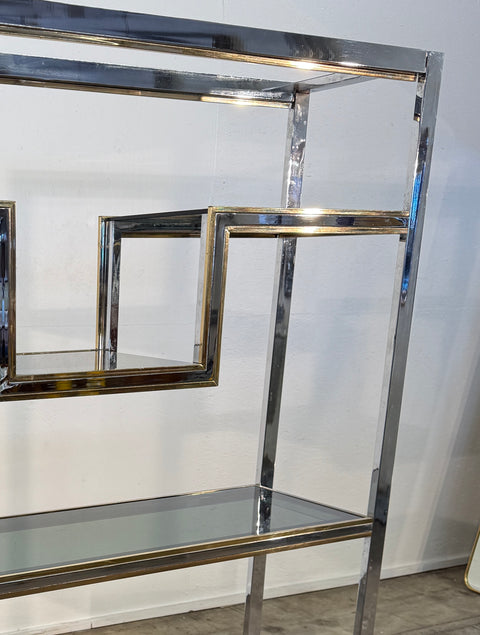 Romeo Rega Chrome and Brass Étagère / Library, Italy, 1970s
