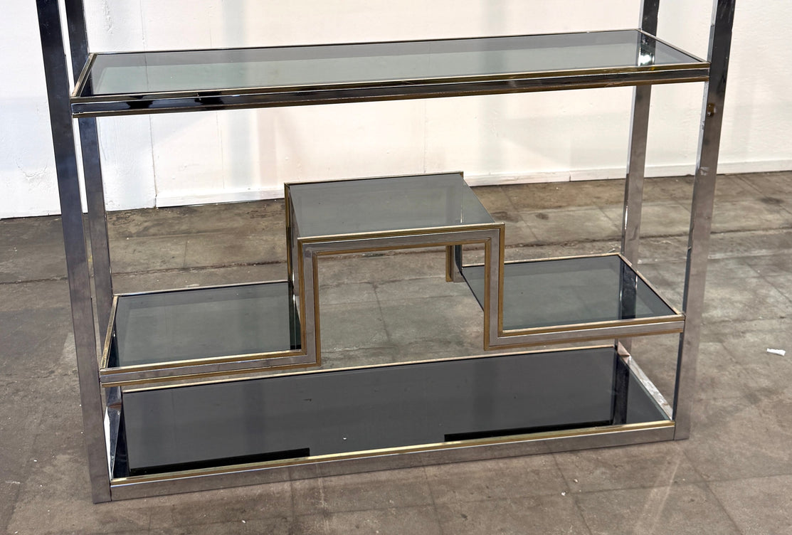Romeo Rega Chrome and Brass Étagère / Library, Italy, 1970s