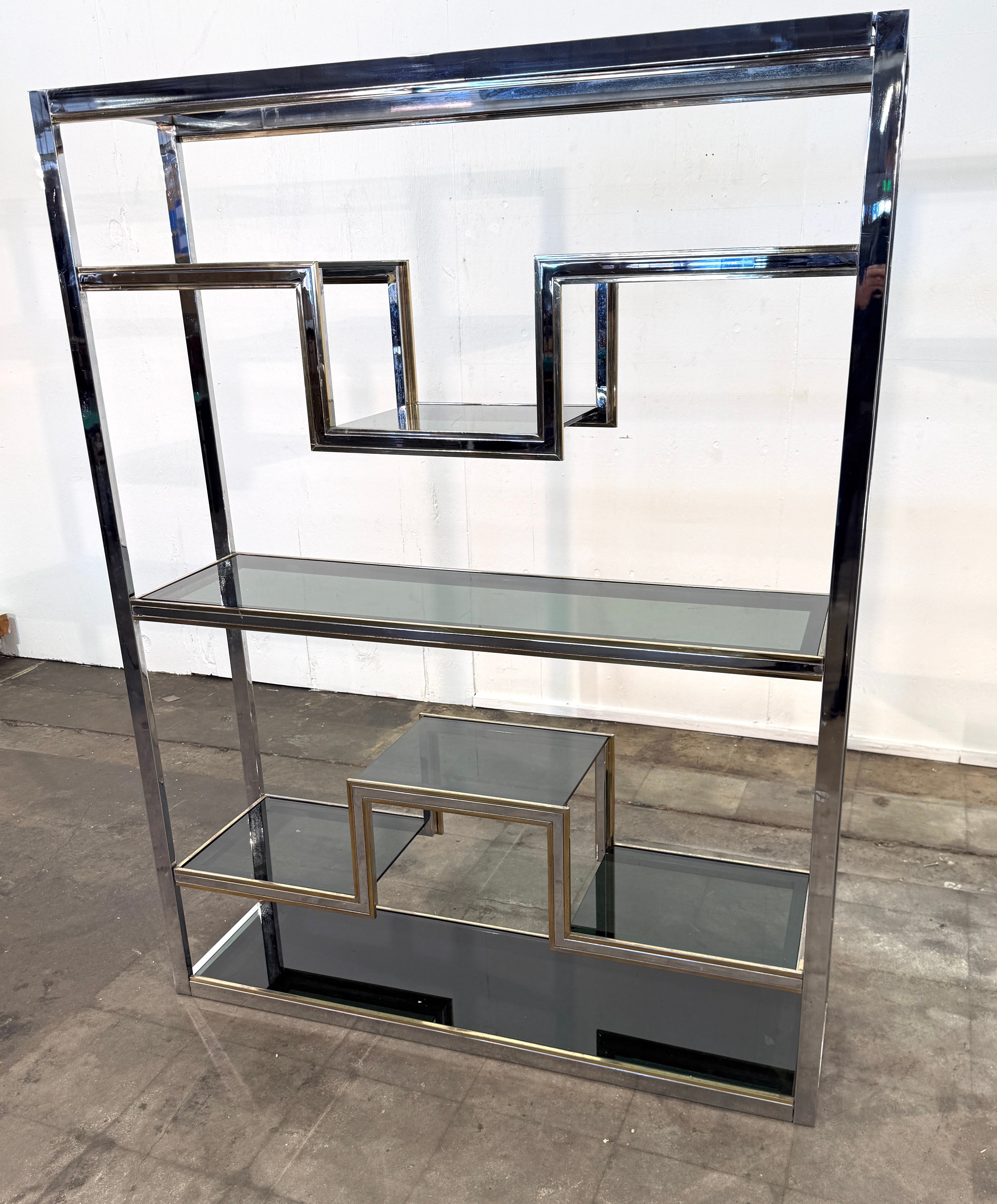 Romeo Rega Chrome and Brass Étagère / Library, Italy, 1970s