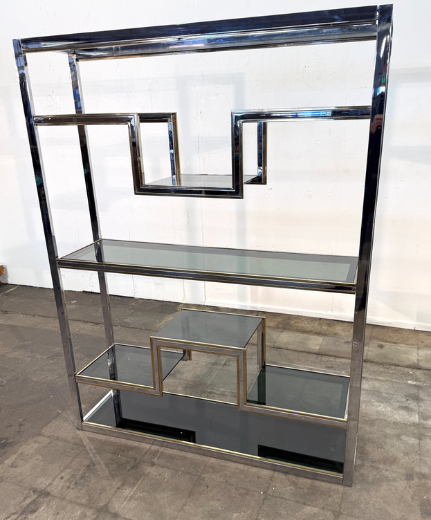 Romeo Rega Chrome and Brass Étagère / Library, Italy, 1970s