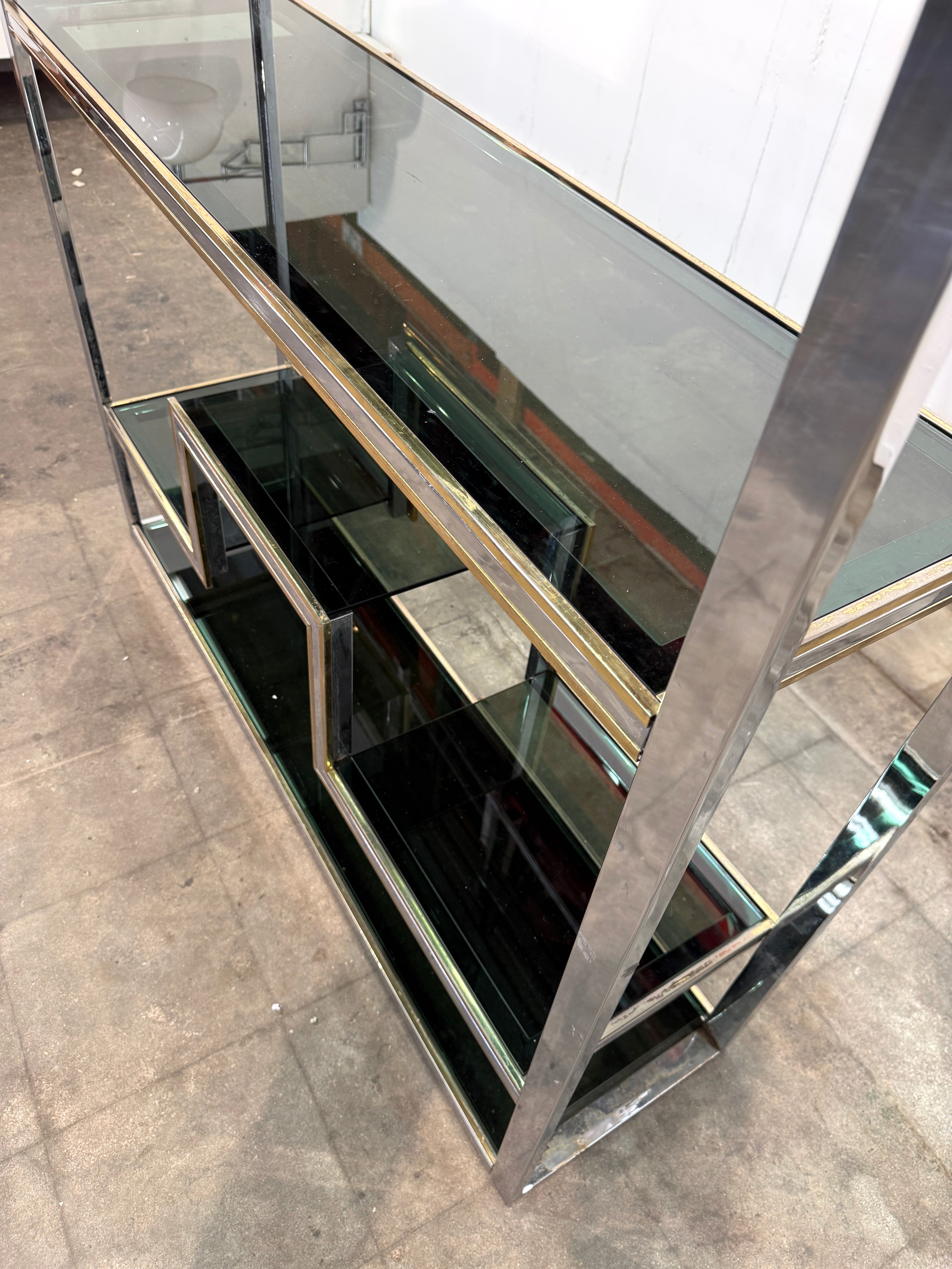 Romeo Rega Chrome and Brass Étagère / Library, Italy, 1970s