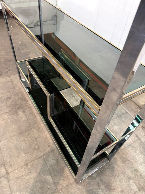 Romeo Rega Chrome and Brass Étagère / Library, Italy, 1970s