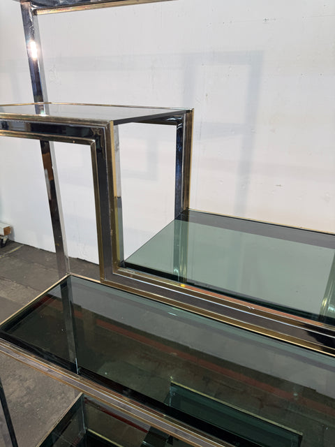 Romeo Rega Chrome and Brass Étagère / Library, Italy, 1970s