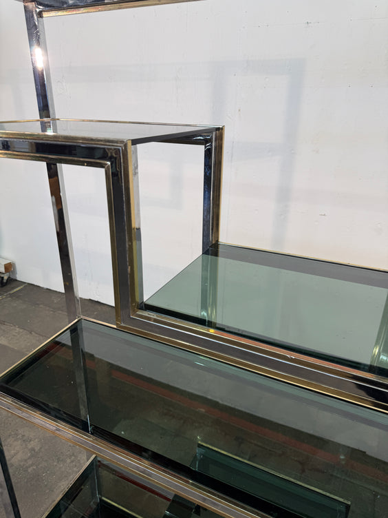 Romeo Rega Chrome and Brass Étagère / Library, Italy, 1970s