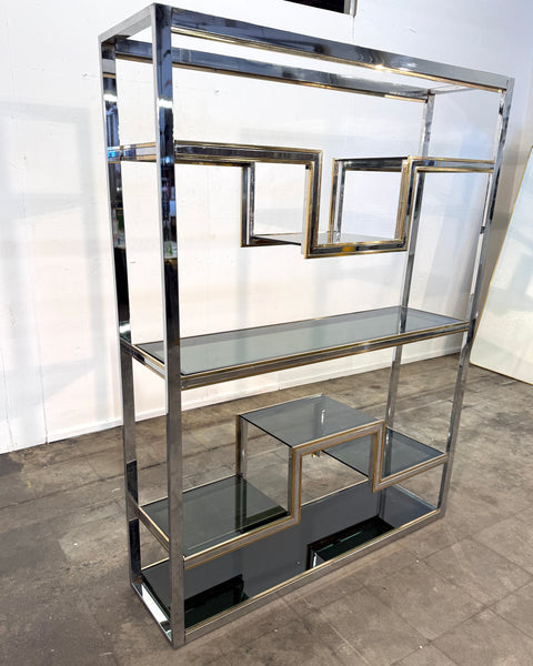Romeo Rega Chrome and Brass Étagère / Library, Italy, 1970s