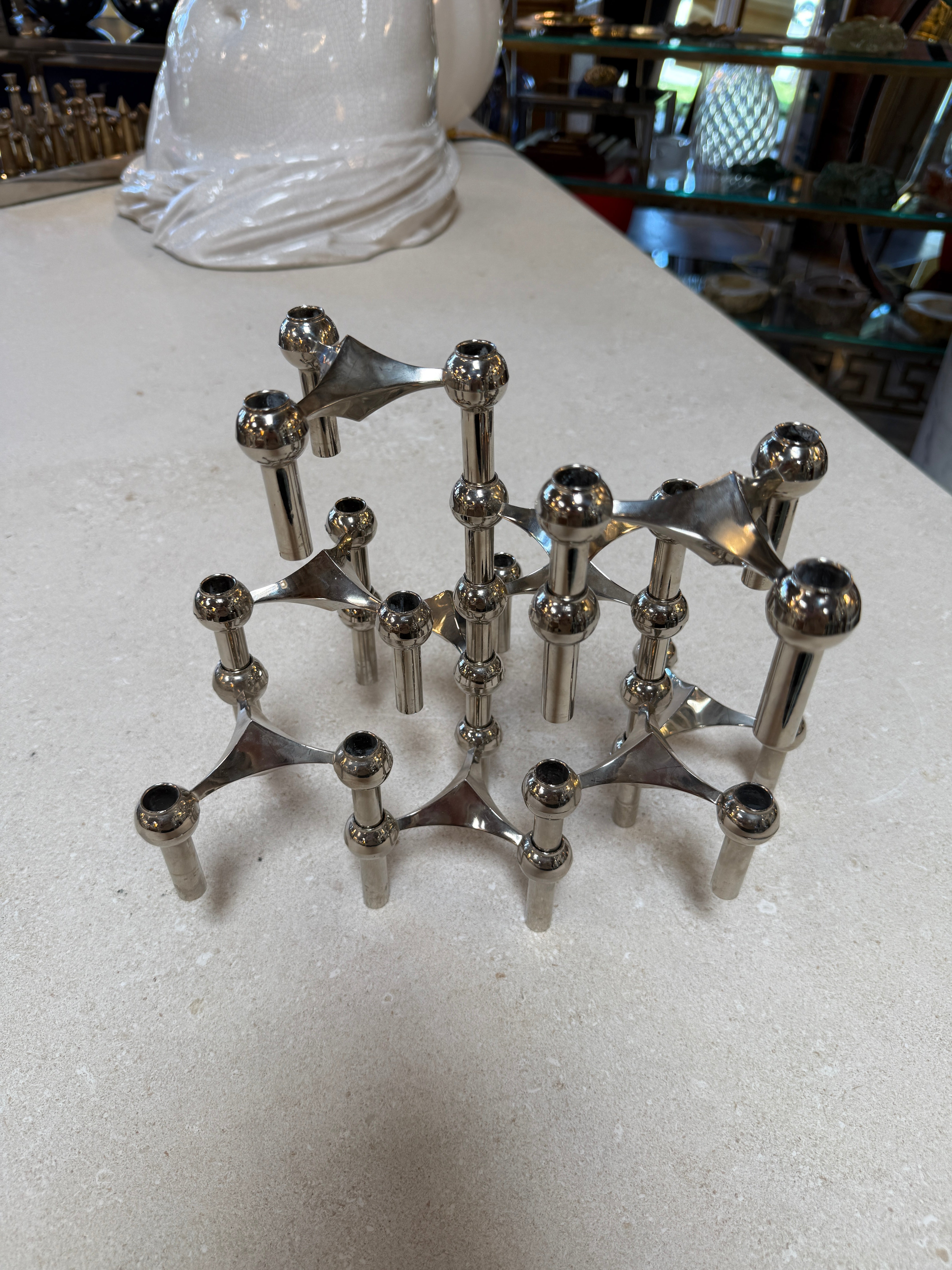 Set of 10 Nagel Stoff Modular Chrome Candle Holders