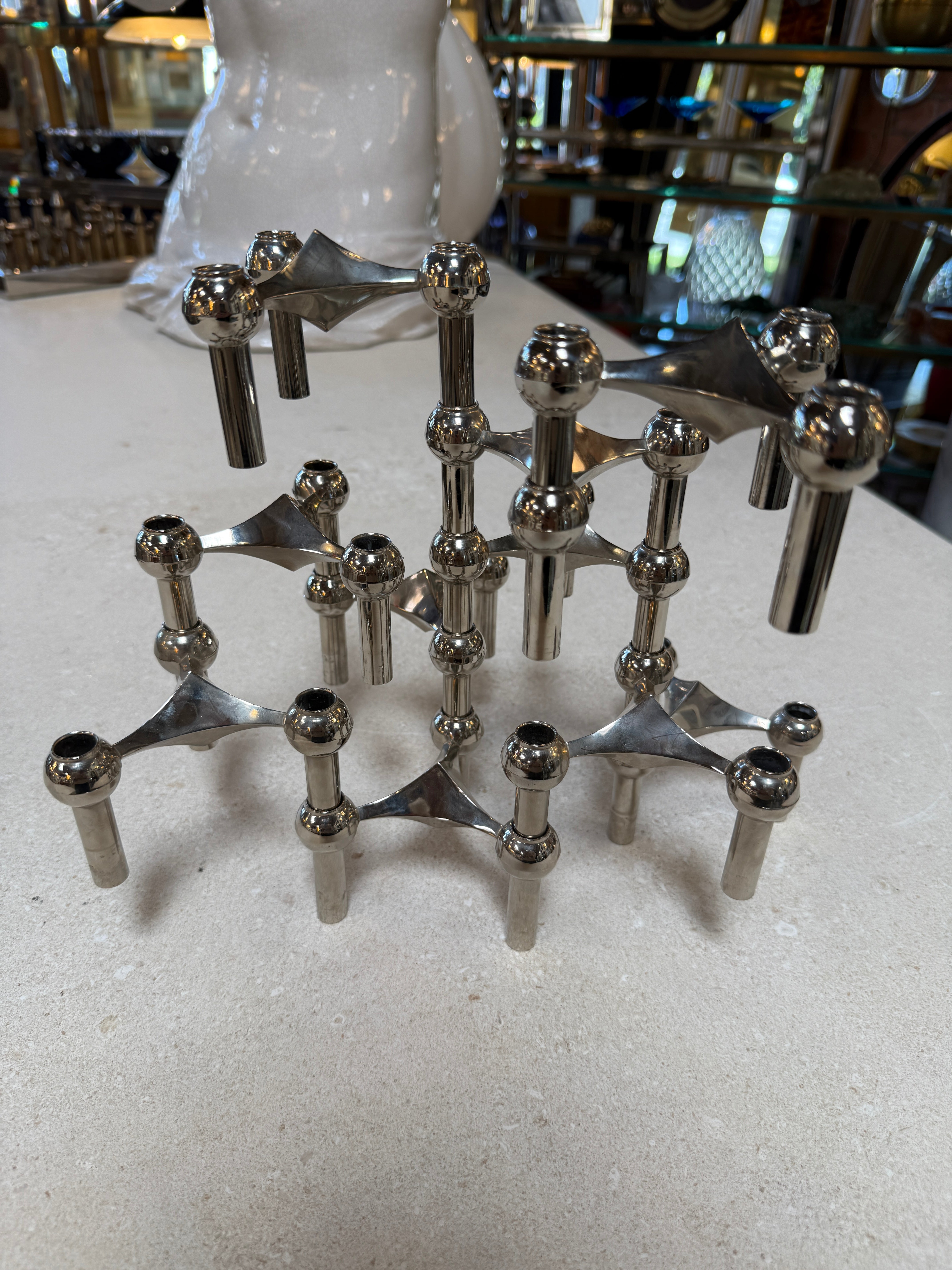 Set of 10 Nagel Stoff Modular Chrome Candle Holders