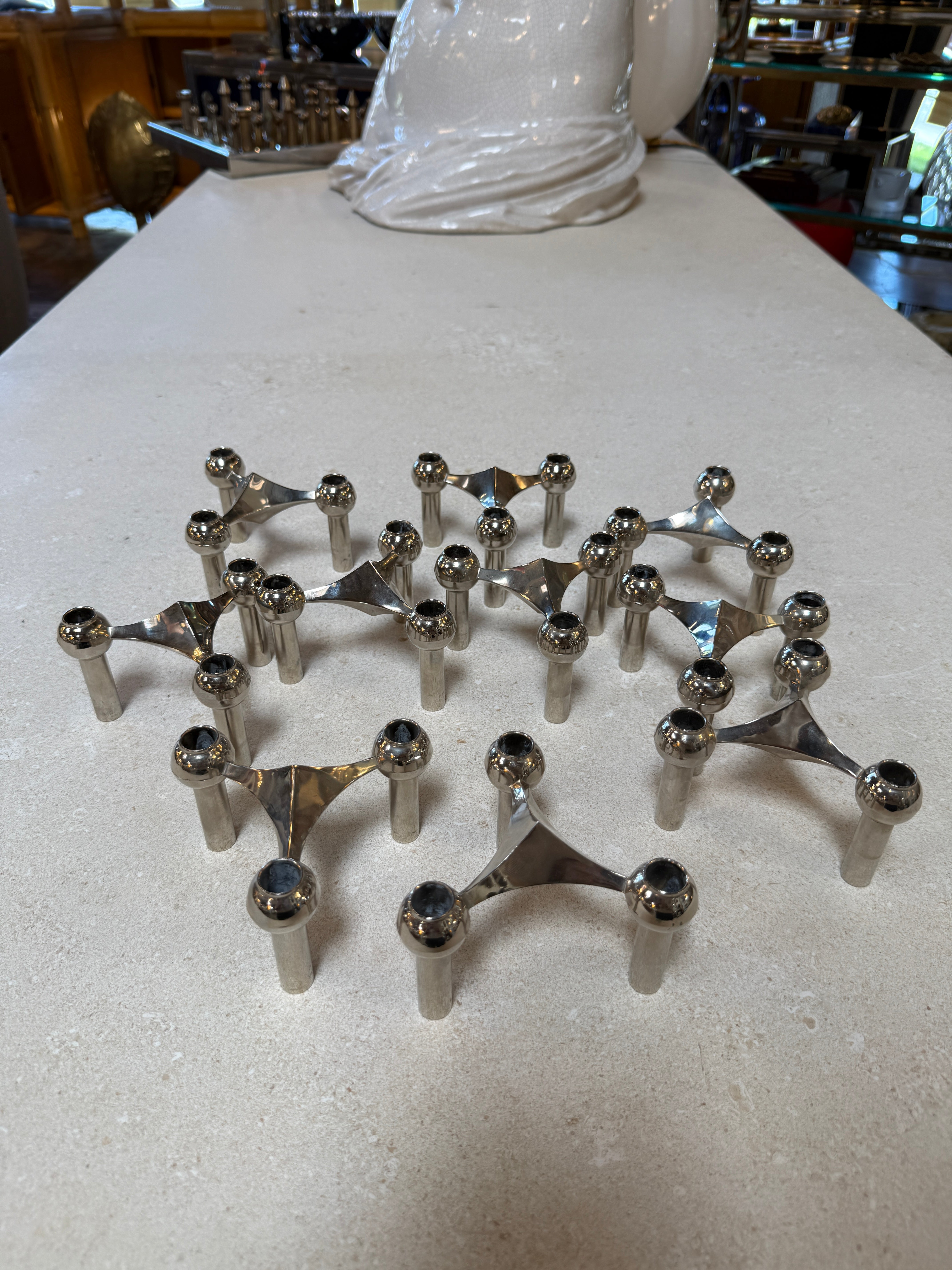 Set of 10 Nagel Stoff Modular Chrome Candle Holders