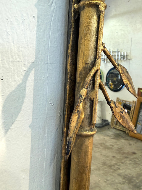 Italian Gilt Bamboo Mirror with Black Marble Console and Leaf Motif, Mid-Century Design