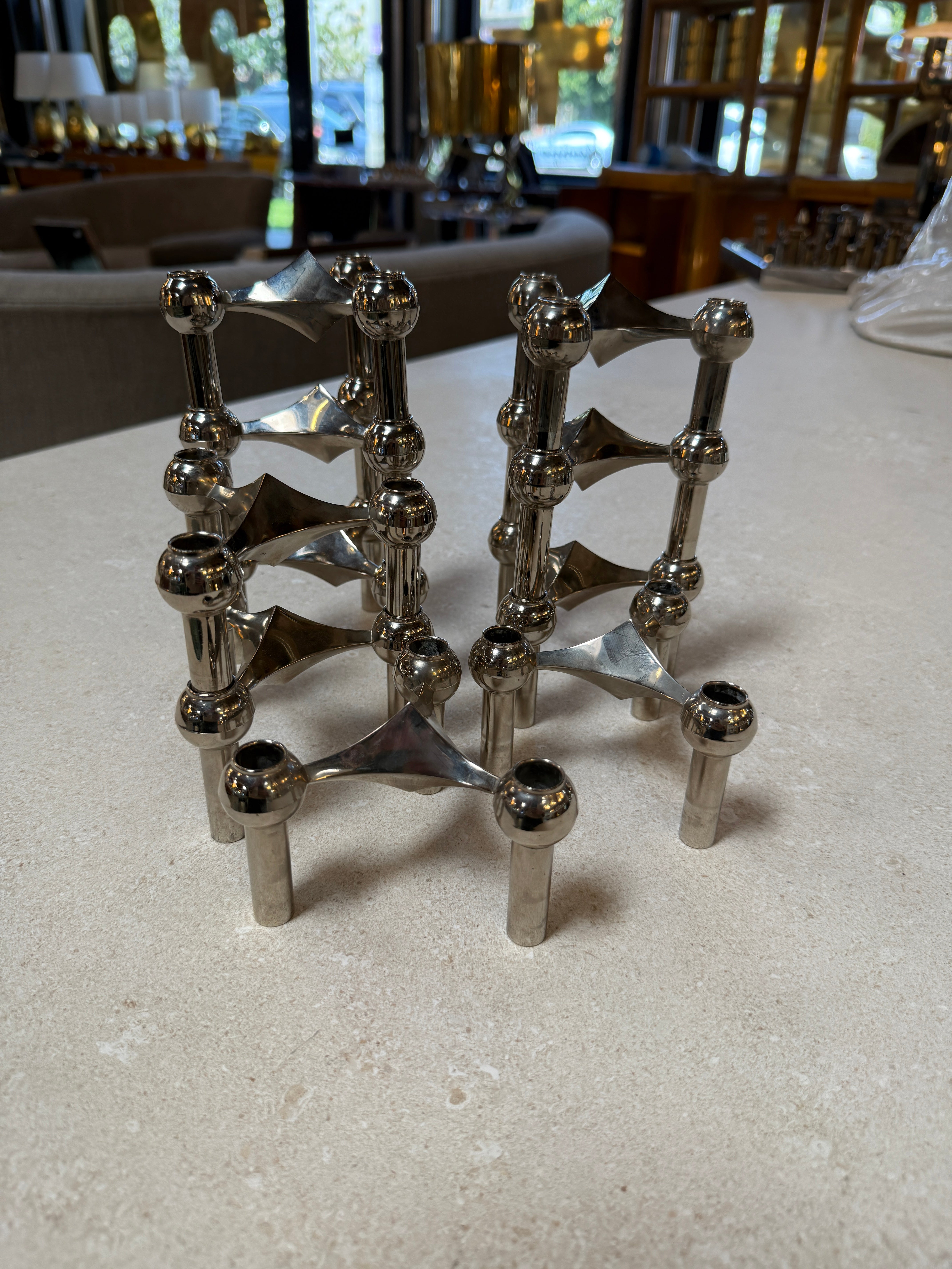Set of 10 Nagel Stoff Modular Chrome Candle Holders